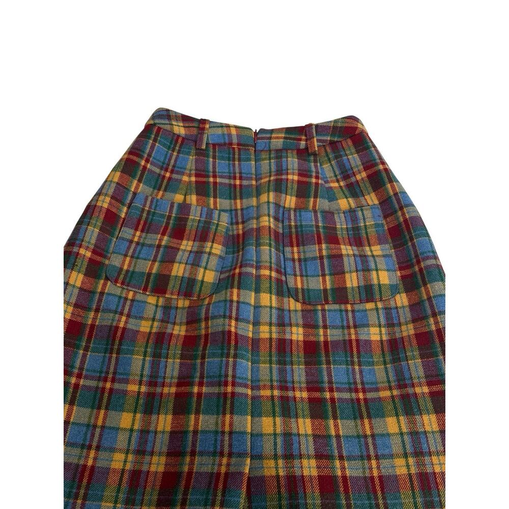 Serious Zizifei Womens Blue Yellow Red Tartan Wool Plaid A-Line Skirt Pockets - Picture 5 of 8
